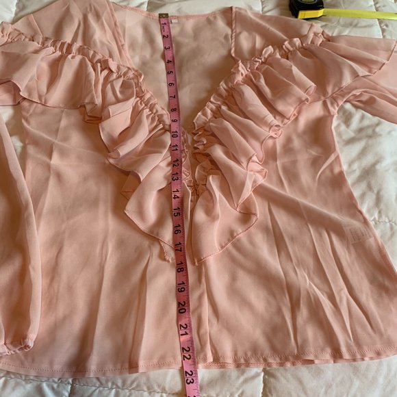 Soft Pink Ruffle Blouse - Semi Sheer - Picture 6 of 7